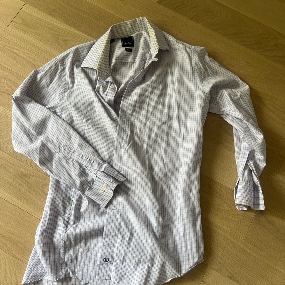 David Donahue Blue and White Checkered Dress Shirt